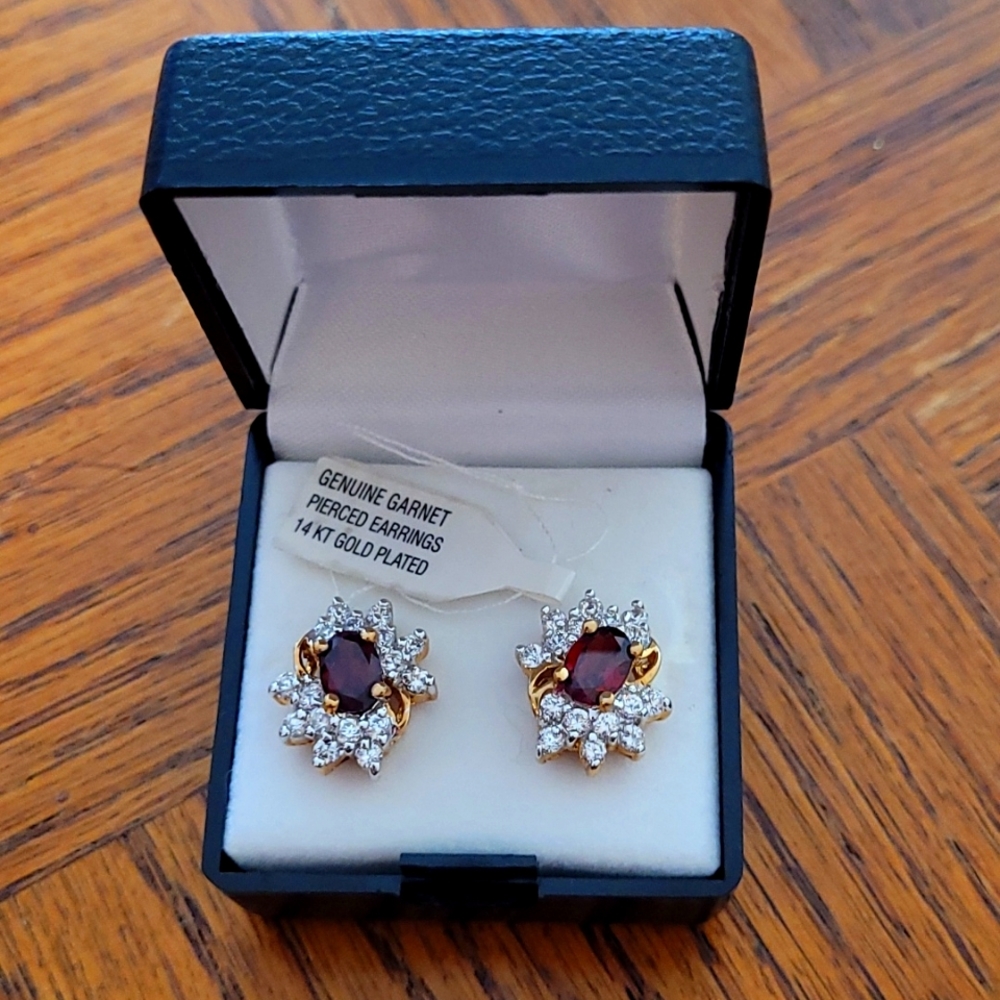 14k Gold Plated Earrings with Garnet Stones